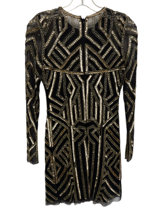 Aidan Aidan Mattox Size 2 Black & Gold Polyester Beaded & Sequined Mini Dress Black & Gold / 2