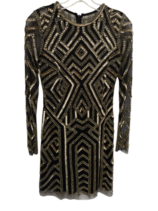 Aidan Aidan Mattox Size 2 Black & Gold Polyester Beaded & Sequined Mini Dress Black & Gold / 2