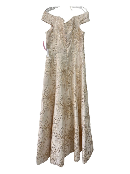 Teri Jon Size 10 Gold Polyester Metallic Jacquard Abstract Full length Gown Gold / 10