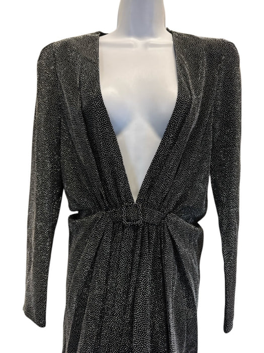 Saint Laurent Size 38 / S Black & Silver Viscose Beaded Plunge Mini Dress Black & Silver / 38 / S