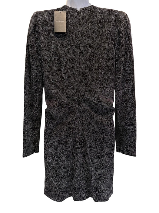Saint Laurent Size 38 / S Black & Silver Viscose Beaded Plunge Mini Dress Black & Silver / 38 / S