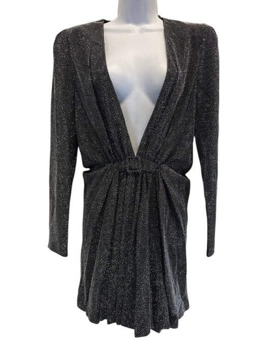 Saint Laurent Size 38 / S Black & Silver Viscose Beaded Plunge Mini Dress Black & Silver / 38 / S