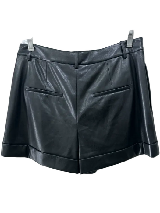 Alice + Olivia Size 8 Black Polyurethane Cuffed Pleated High Rise Shorts Black / 8