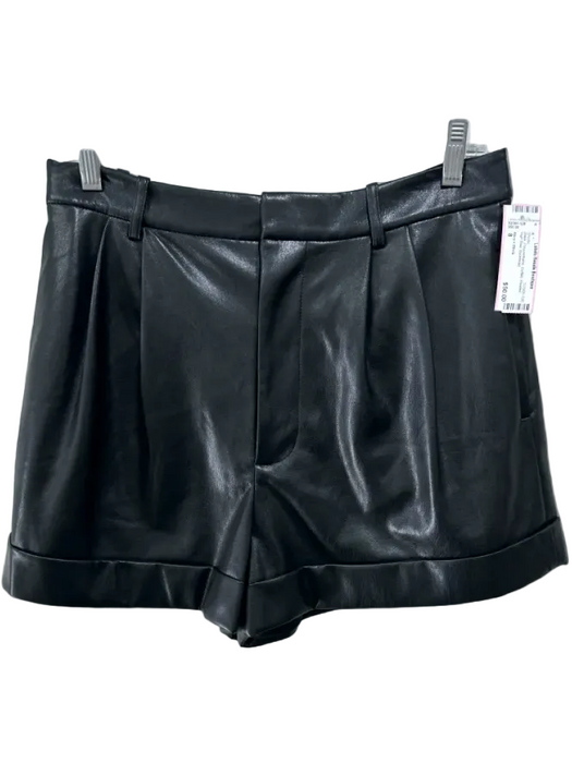 Alice + Olivia Size 8 Black Polyurethane Cuffed Pleated High Rise Shorts Black / 8