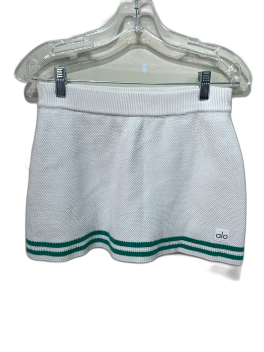Alo Size S White & Green Cotton Stripe Bra Knit Mini Skirt Set White & Green / S