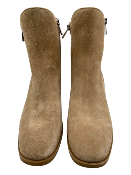 Steve Madden Shoe Size 10 Tan Suede Square Toe Stacked Heel Side Zip Booties Tan / 10