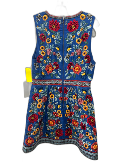 Alice + Olivia Size S Blue, Red & Multi Polyester Sleeveless Beaded V Neck Dress Blue, Red & Multi / S