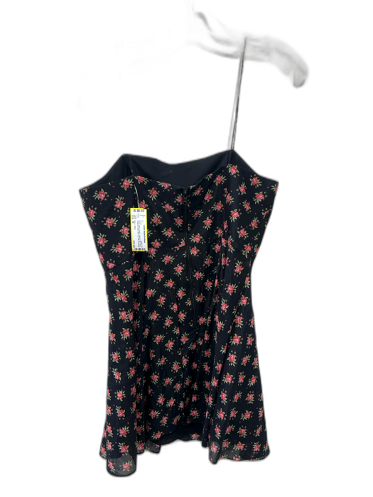 Alice + Olivia Size M Black, Pink & Green Cotton & Silk Floral Back Zip Dress Black, Pink & Green / M