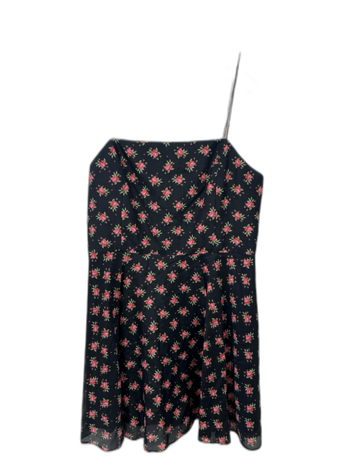 Alice + Olivia Size M Black, Pink & Green Cotton & Silk Floral Back Zip Dress Black, Pink & Green / M