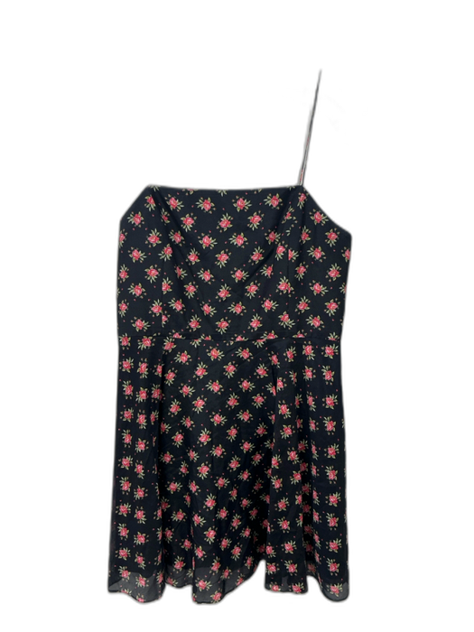 Alice + Olivia Size M Black, Pink & Green Cotton & Silk Floral Back Zip Dress Black, Pink & Green / M