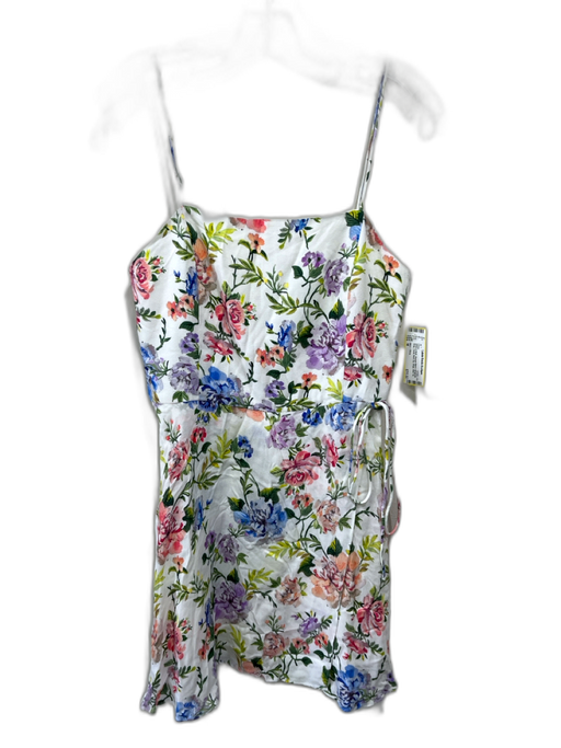 Alice + Olivia Size M White & Multi Viscose Blend Spaghetti Strap Floral Dress White & Multi / M