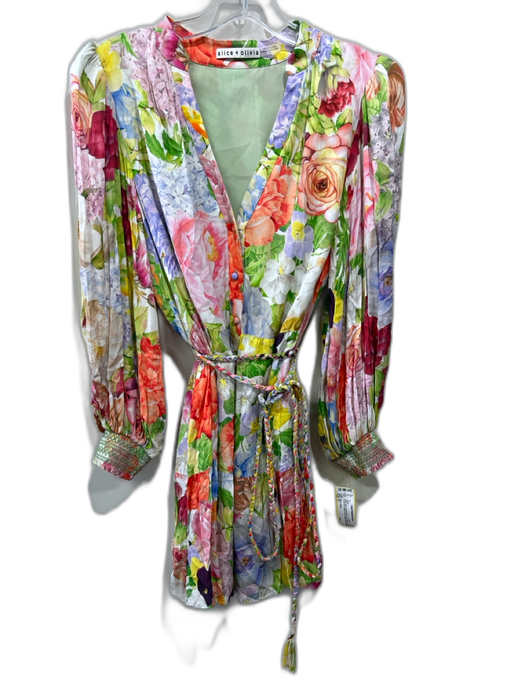 Alice + Olivia Size S Multi Color Viscose Blend Long Sleeve Floral Print Dress Multi Color / S