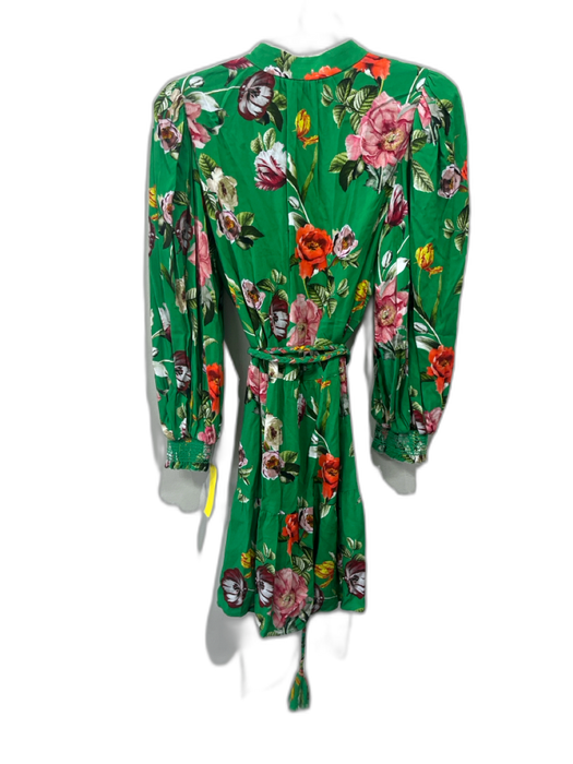 Alice + Olivia Size S Green & Multi Viscose Blend Long Sleeve Floral Dress Green & Multi / S