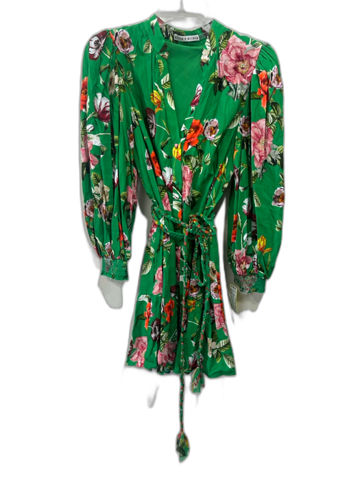 Alice + Olivia Size S Green & Multi Viscose Blend Long Sleeve Floral Dress Green & Multi / S