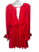 Alice + Olivia Size S Red Viscose Blend Long Sleeve Crinkle Pleat V Neck Dress Red / S