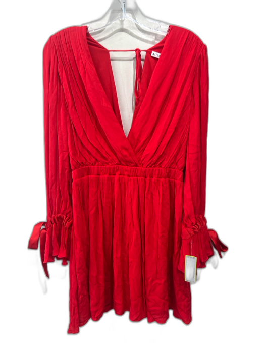 Alice + Olivia Size S Red Viscose Blend Long Sleeve Crinkle Pleat V Neck Dress Red / S