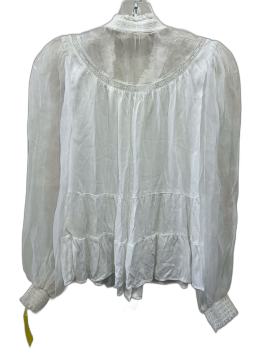 Alice + Olivia Size M White Viscose & Silk Long Sheer Sleeves Lace Trim Top White / M