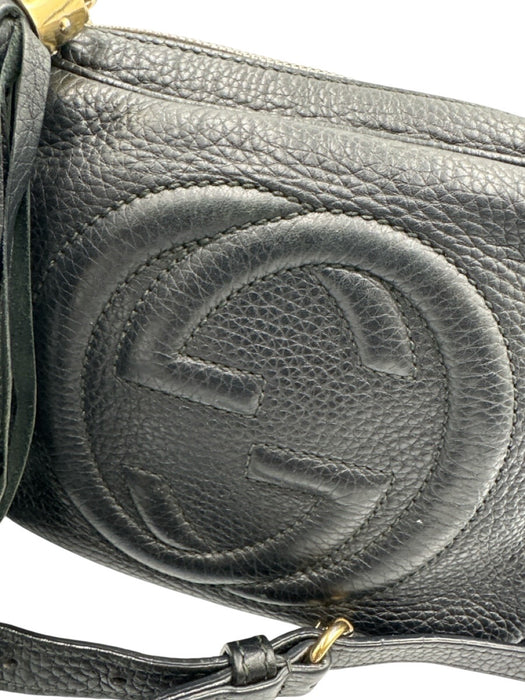 Gucci Black Leather Interlocking GG Zip Top Tassel Detail Crossbody Bag Black
