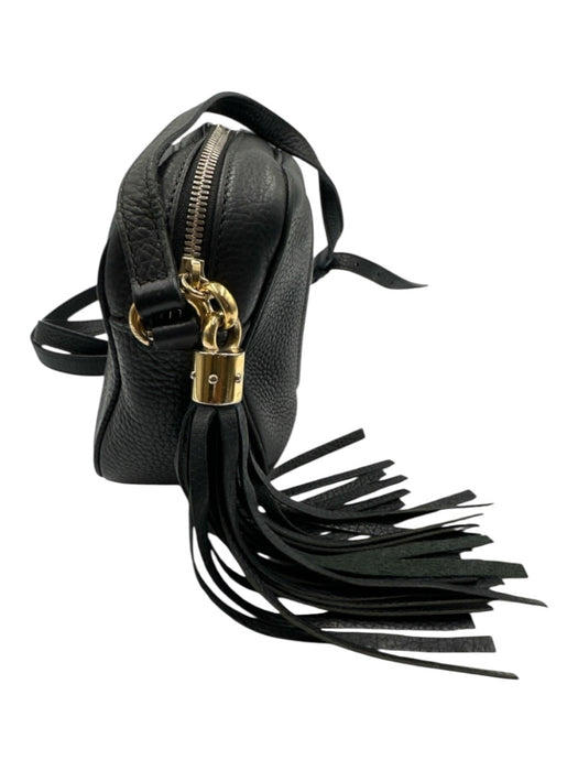 Gucci Black Leather Interlocking GG Zip Top Tassel Detail Crossbody Bag Black