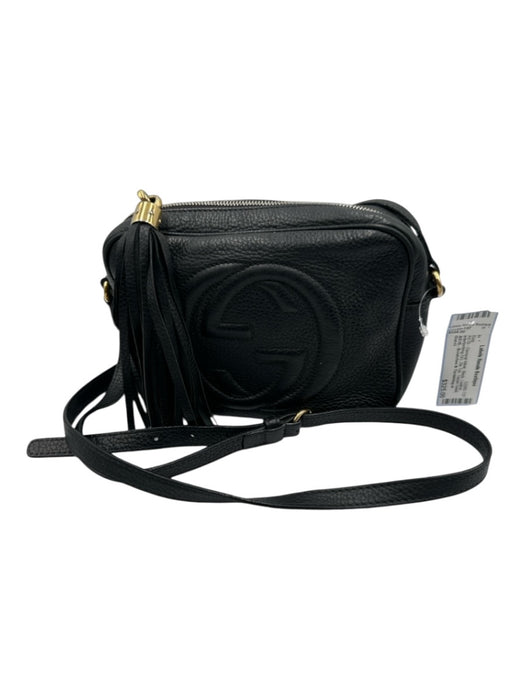 Gucci Black Leather Interlocking GG Zip Top Tassel Detail Crossbody Bag Black