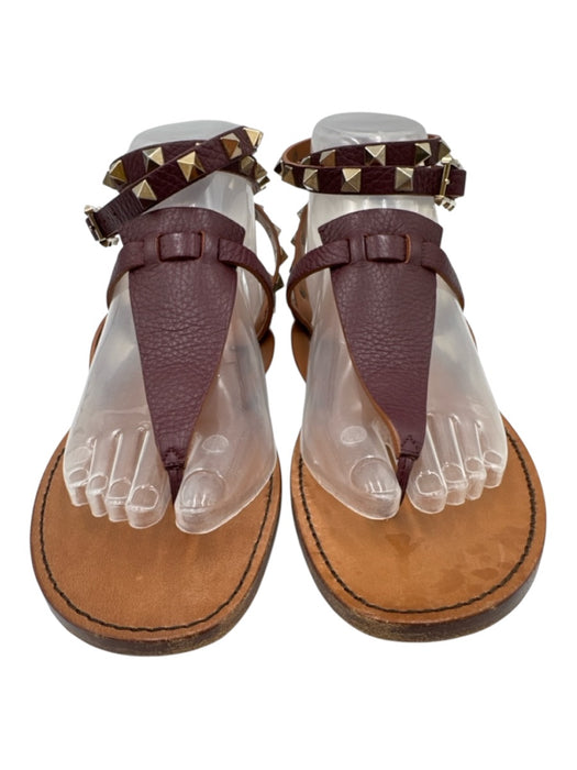 Valentino Garavani Shoe Size 39.5 Burgundy Red Leather Upper Rockstud Sandals Burgundy Red / 39.5