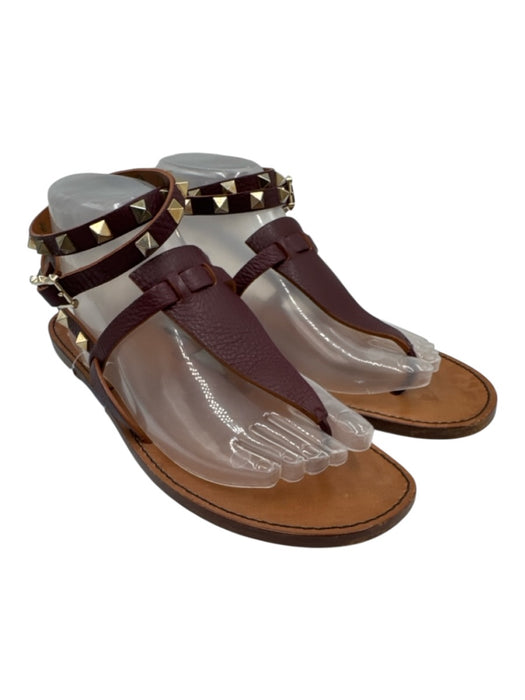 Valentino Garavani Shoe Size 39.5 Burgundy Red Leather Upper Rockstud Sandals Burgundy Red / 39.5
