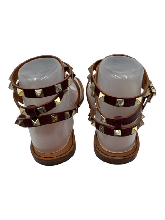 Valentino Garavani Shoe Size 39.5 Burgundy Red Leather Upper Rockstud Sandals Burgundy Red / 39.5