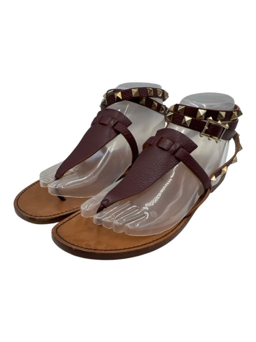 Valentino Garavani Shoe Size 39.5 Burgundy Red Leather Upper Rockstud Sandals Burgundy Red / 39.5