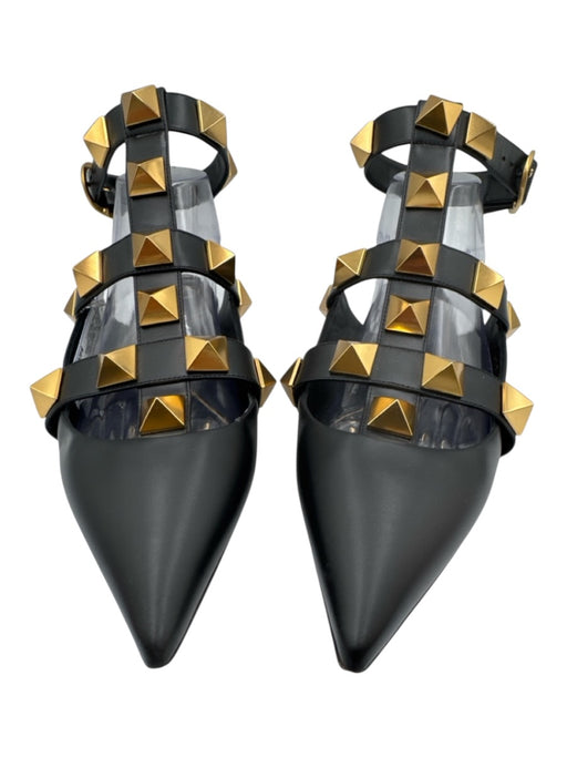 Valentino Garavani Shoe Size 41 Black & Gold Tone Leather Upper Rockstud Flats Black & Gold Tone / 41