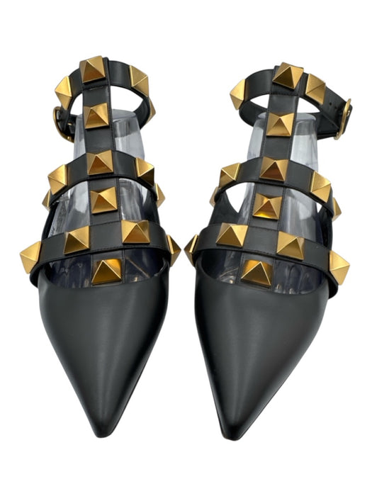 Valentino Garavani Shoe Size 41 Black & Gold Tone Leather Upper Rockstud Flats Black & Gold Tone / 41