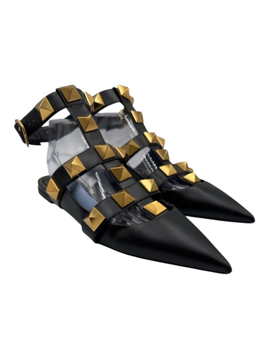 Valentino Garavani Shoe Size 41 Black & Gold Tone Leather Upper Rockstud Flats Black & Gold Tone / 41