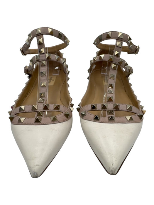 Valentino Garavani Shoe Size 40.5 Beige Pink & White Leather Upper Caged Flats Beige Pink & White / 40.5