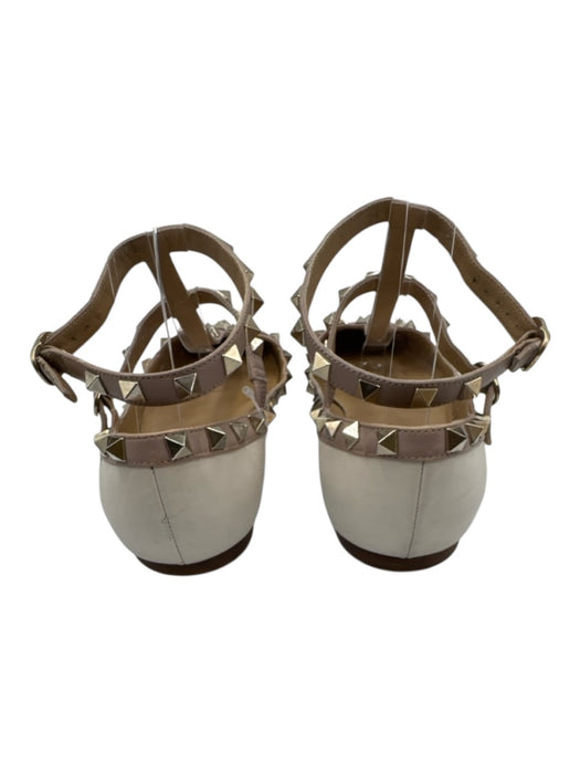 Valentino Garavani Shoe Size 40.5 Beige Pink & White Leather Upper Caged Flats Beige Pink & White / 40.5
