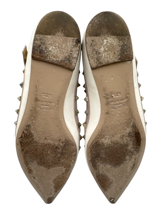Valentino Garavani Shoe Size 40.5 Beige Pink & White Leather Upper Caged Flats Beige Pink & White / 40.5