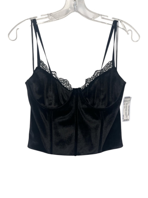 Alice + Olivia Size 6 Black Polyester Blend Spaghetti Strap Velvet Boned Top Black / 6
