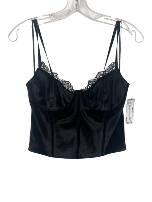 Alice + Olivia Size 6 Black Polyester Blend Spaghetti Strap Velvet Boned Top Black / 6