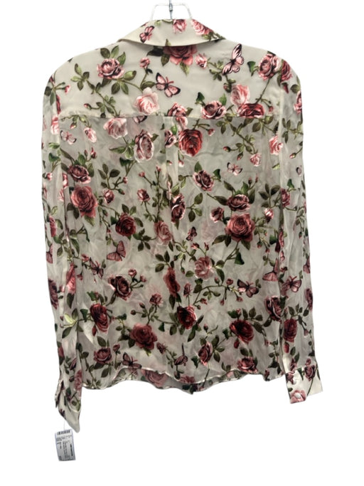 Alice + Olivia Size S Cream White, Red & Green Silk Blend Floral Burnout Top Cream White, Red & Green / S