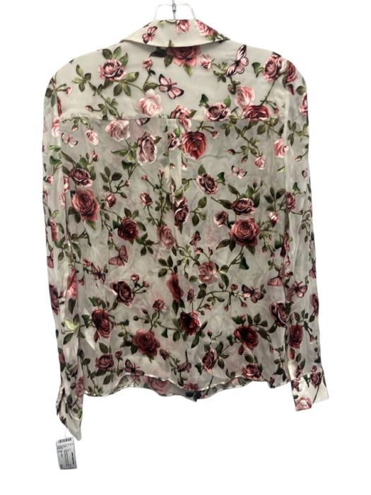Alice + Olivia Size S Cream White, Red & Green Silk Blend Floral Burnout Top Cream White, Red & Green / S