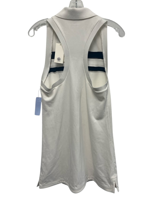 Tory Burch Size M White & Navy Blue Polyester Striped Quarter Button Polo Dress White & Navy Blue / M