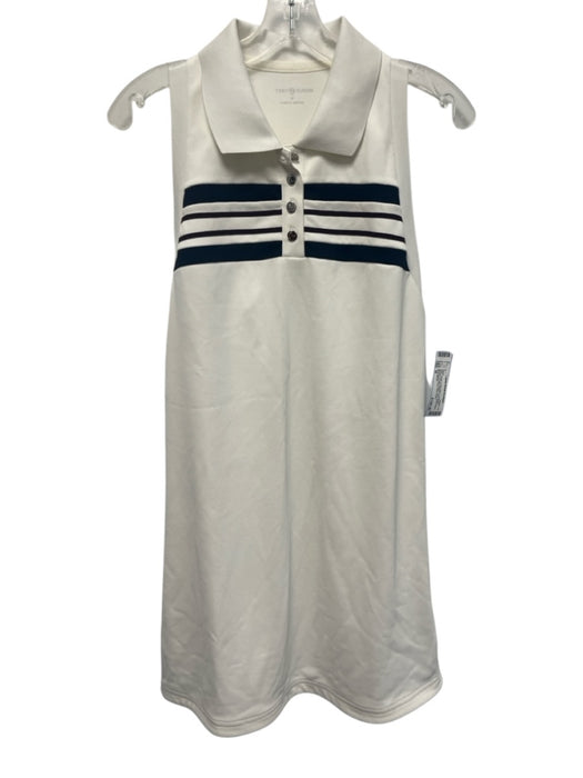 Tory Burch Size M White & Navy Blue Polyester Striped Quarter Button Polo Dress White & Navy Blue / M