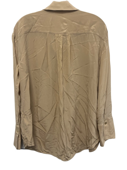 Alice + Olivia Size S Khaki Beige Silk Long Sleeve Button Up Breast Pockets Top Khaki Beige / S