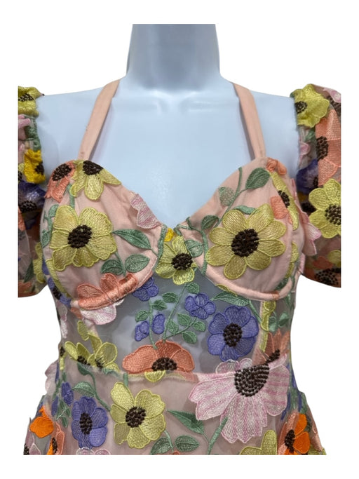 For Love & Lemons Size Medium Pink & Multi Polyester Blend Off Shoulder Dress Pink & Multi / Medium