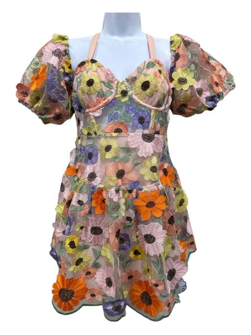 For Love & Lemons Size Medium Pink & Multi Polyester Blend Off Shoulder Dress Pink & Multi / Medium