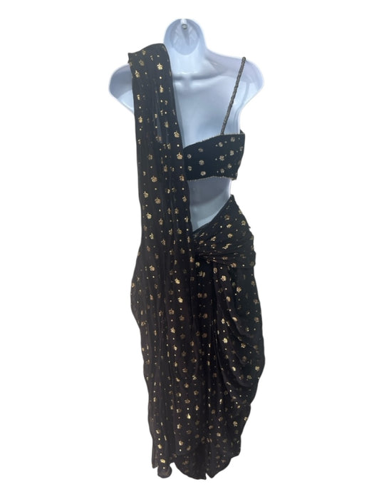 Sani Size S Black & Gold Viscose Side Zip Crop Top Draped Wrap Skirt Set Black & Gold / S