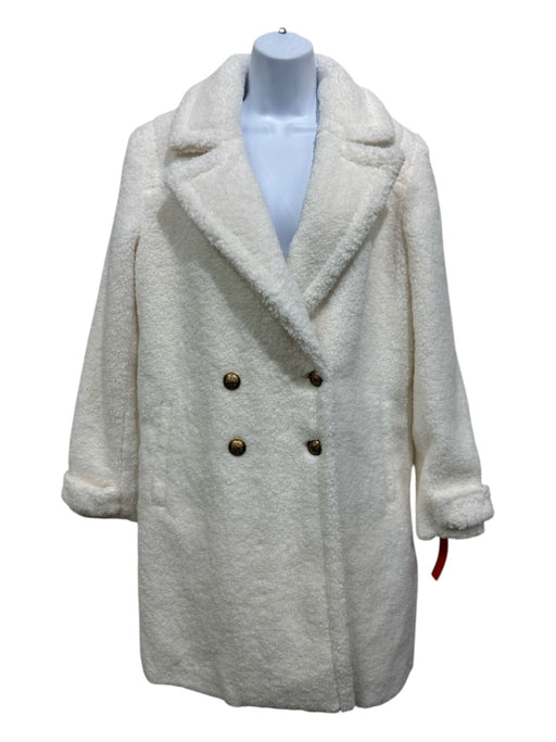Alice + Olivia Size S White Polyester Faux Sherpa Double Breast Knee Length Coat White / S