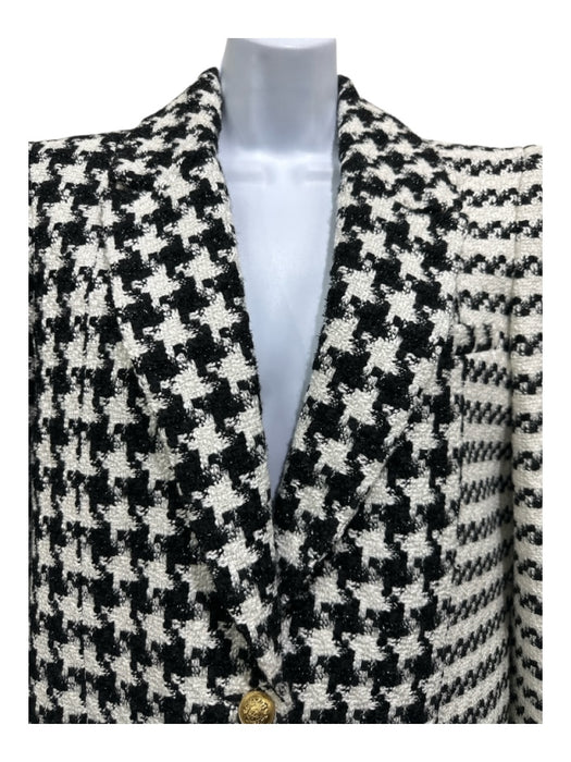 Alice + Olivia Size S Black & White Acrylic Houndstooth Pattern Block Maxi Coat Black & White / S