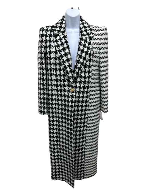 Alice + Olivia Size S Black & White Acrylic Houndstooth Pattern Block Maxi Coat Black & White / S
