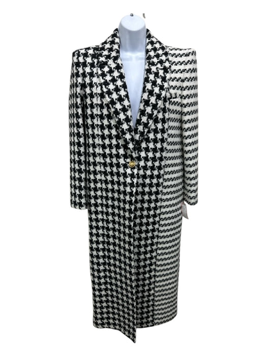 Alice + Olivia Size S Black & White Acrylic Houndstooth Pattern Block Maxi Coat Black & White / S