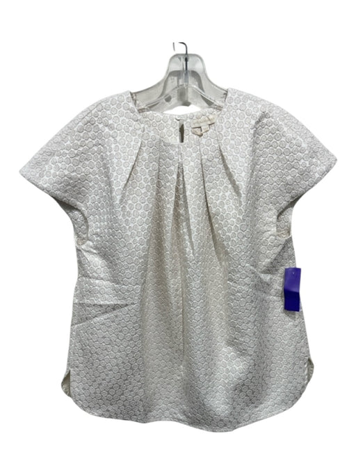 Ann Mashburn Size S Beige & Gold Polyester Floral Textured Pintuck Top Beige & Gold / S