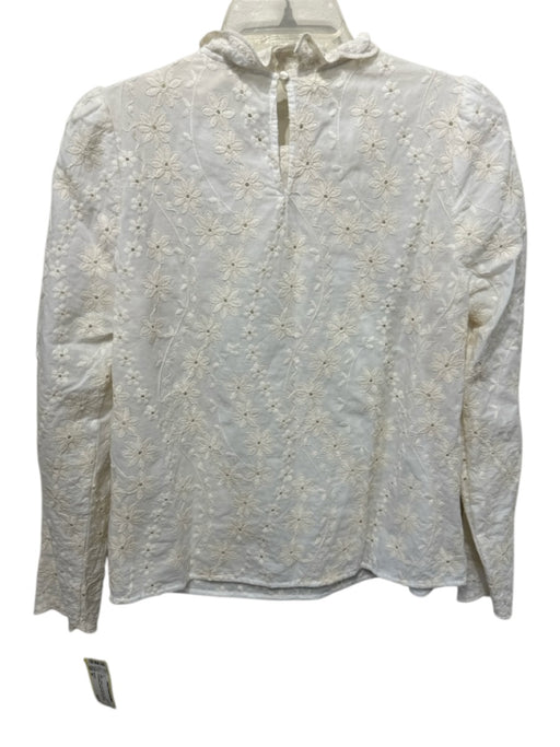 Sezane Size 36 White Cotton Long Sleeve Floral Embroidery Button Neck Top White / 36